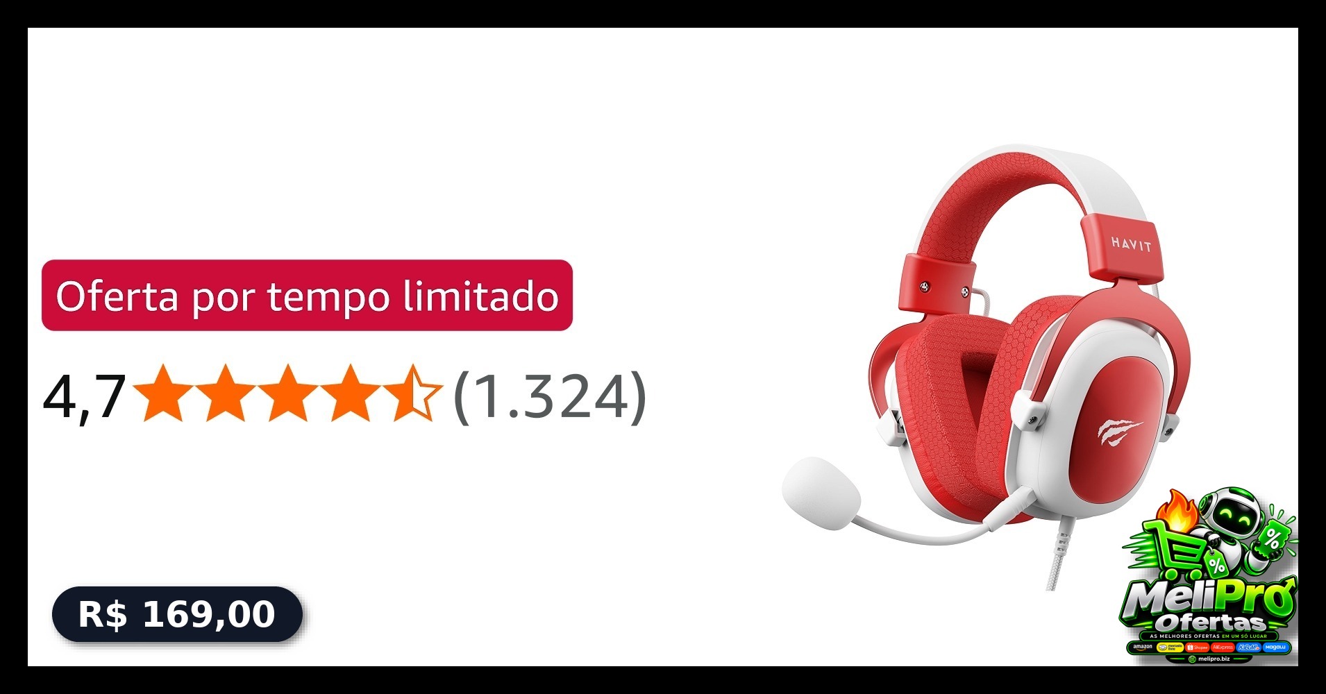 Havit Headphone Fone de Ouvido H2002d Red, Gamer, com Microfone, Falante 53mm, Plug 3, 5mm: compatível com XBOX ONE e PS