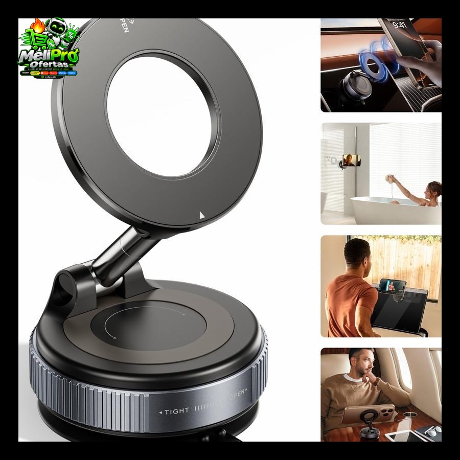 Suporte Magnético 360° Dobrável p/ Celular com Sucção