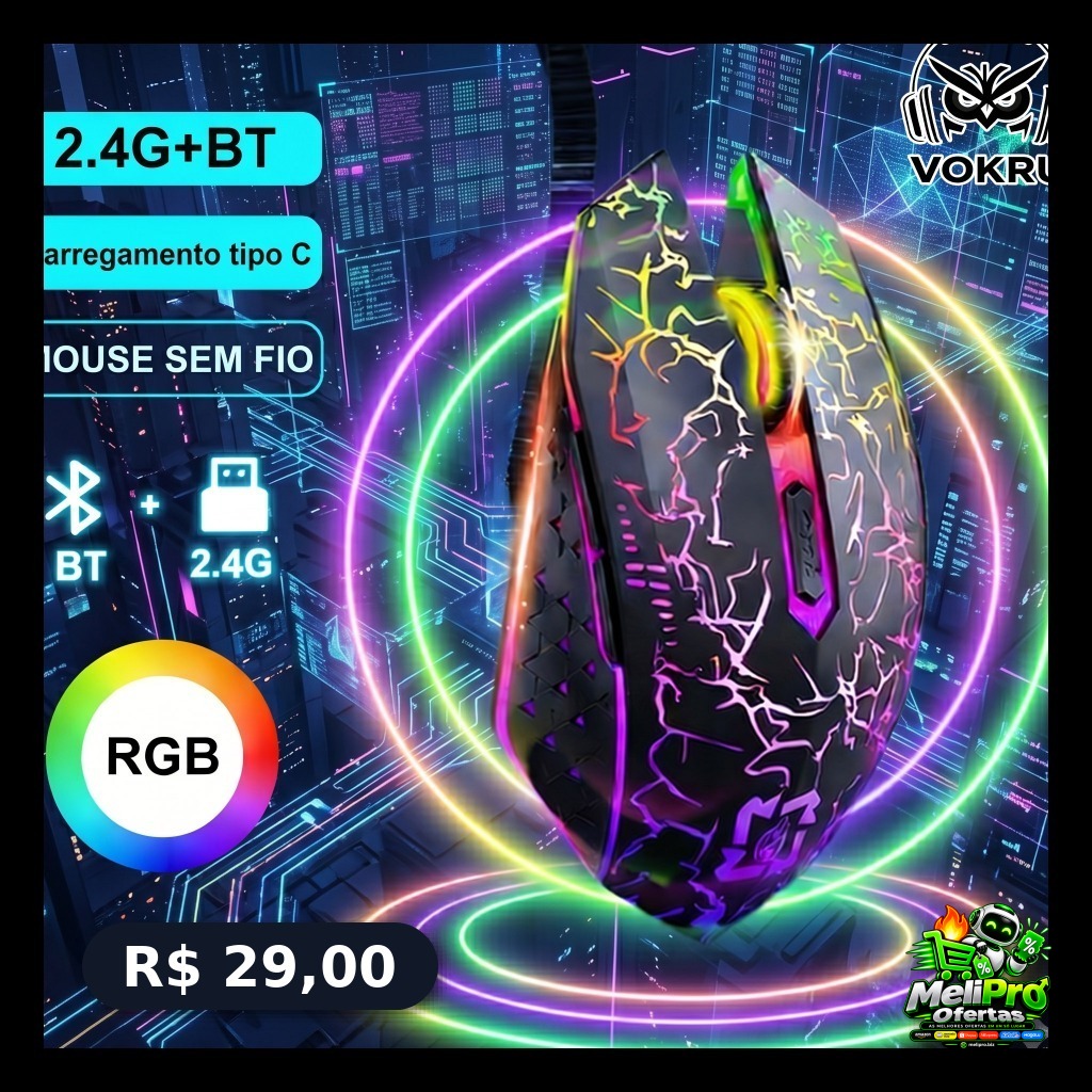 Bluetooth Mouse Sem Fio Luz De Fundo LED