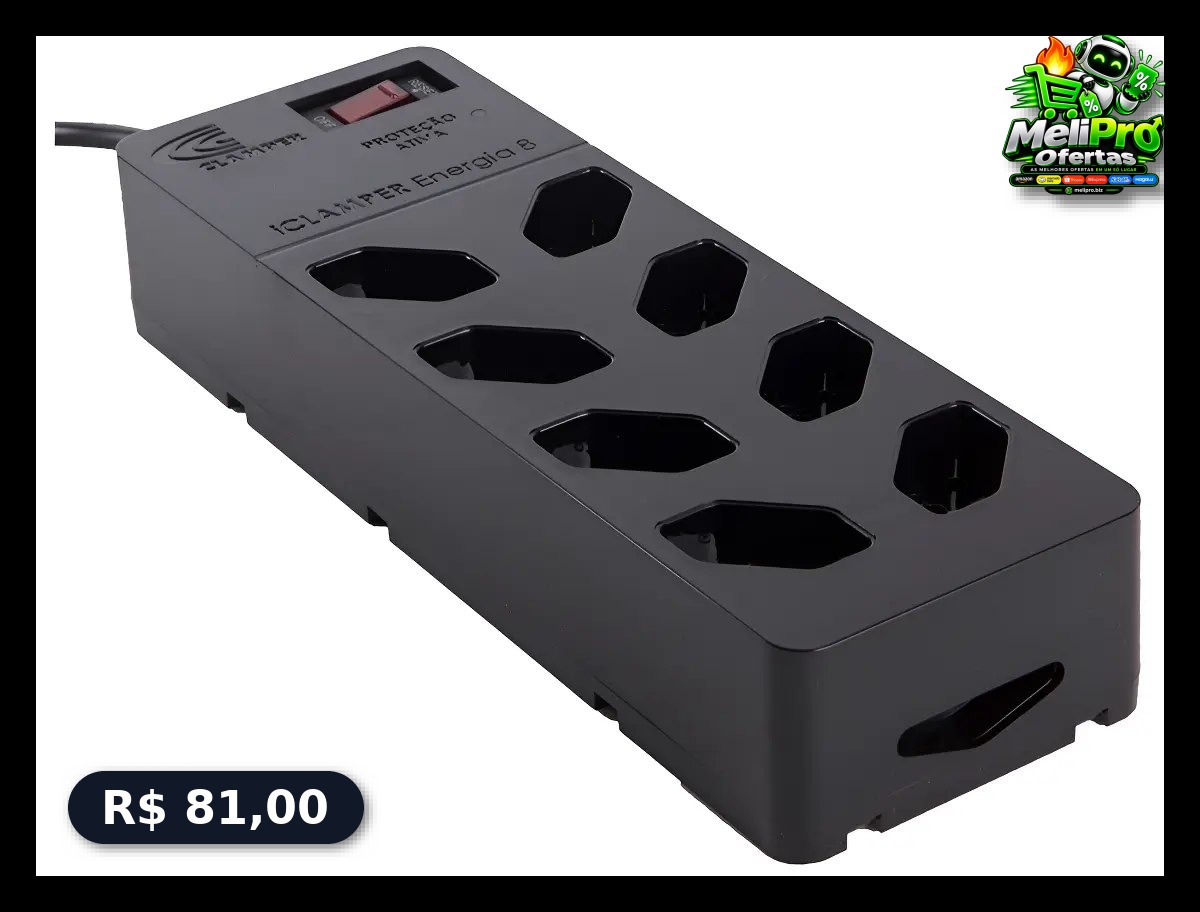 Filtro de Linha com Protetor de Surto DPS iCLAMPER Energia 8 Tomadas 3 Pinos 10 Amperes com Tecnologia LCF Anti Raio Cor