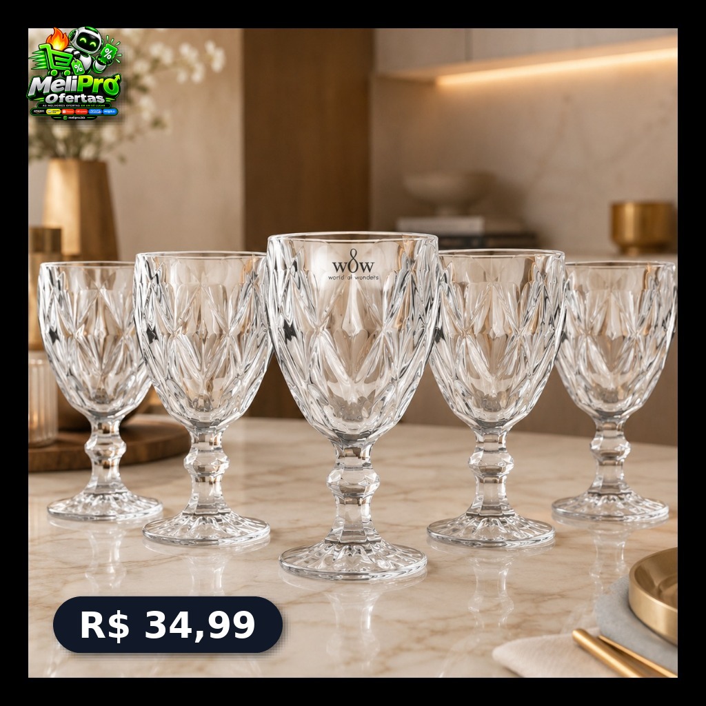 Jogo de Taças de Vidro Diamond Cristal 325ml 6 Peças.