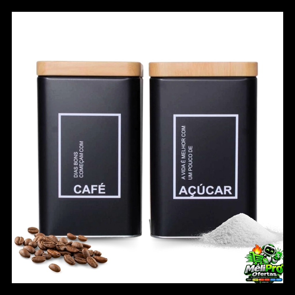 Kit 2 Latas Em Metal Para ​Cafe E Acucar Com Tampa Em Metal
