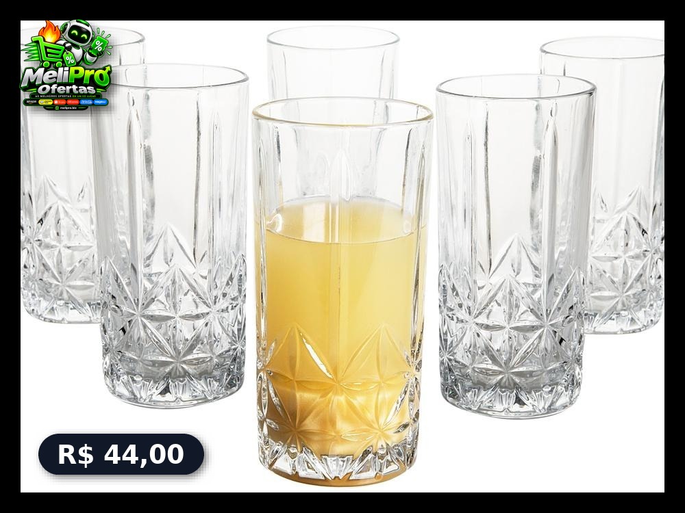 Jogo de Copos de Vidro 350ml 6 Peças Haus
