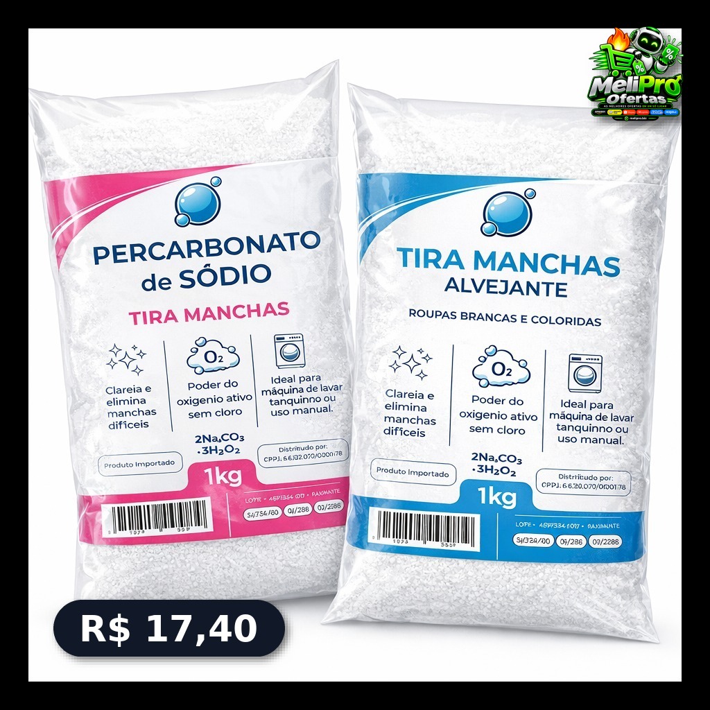 Tira manchas alvejante 1kg + Percarbonato de sódio 1kg Removedor de manchas