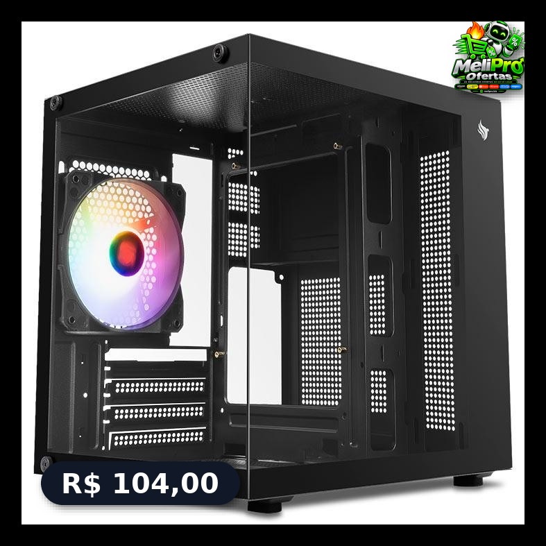 Gabinete Gamer Aquário Pichau Atom, Mini-Tower, Lateral de Vidro, Com 1 Fan, Preto, PG-ATOM-BK