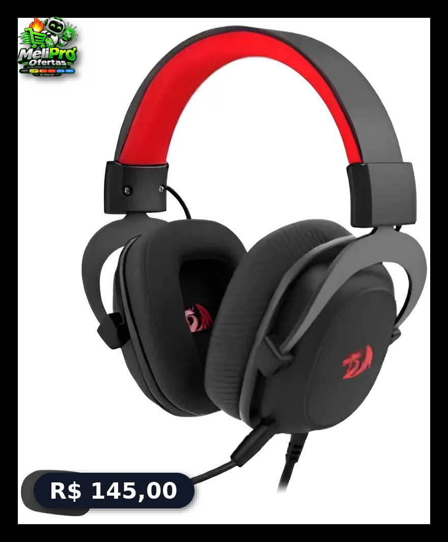 Headset Gamer Redragon Zeus Lite Preto Drivers 53mm com Microfone Removível