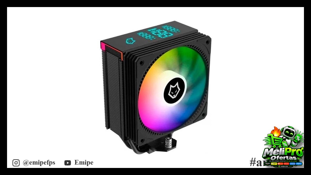 (Parcelado) Air Cooler ARGB com Display Husky Alisius 500, AMD/Intel, 90mm, 95W - HAC500PT