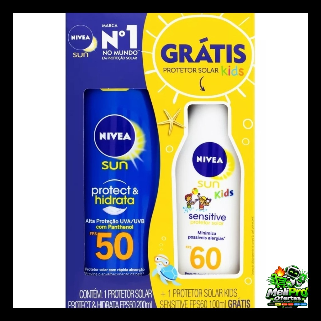 Kit Protetor Solar Adulto 50 FPS 200 ml + Protetor Solar Infantil 60 FPS 100 ml - Nivea
