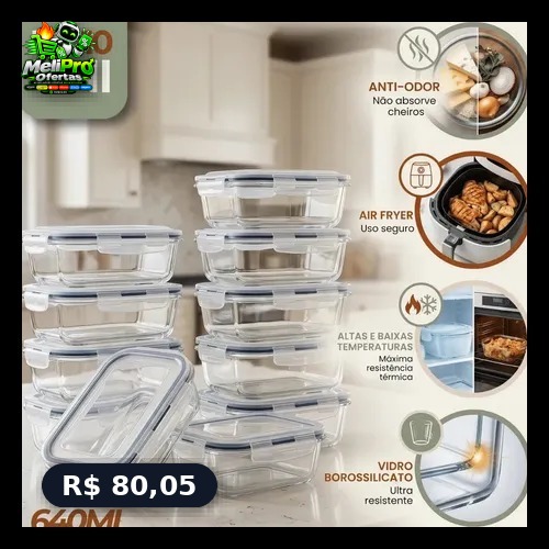 Kit 10 Pote De Vidro Marmita Hermético 640ml