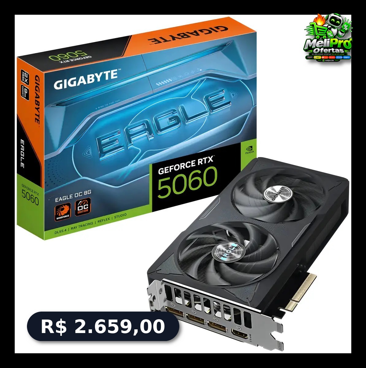 Placa De Vídeo Gigabyte Rtx 5060 Eagle Oc 8GB Gddr7 128bits