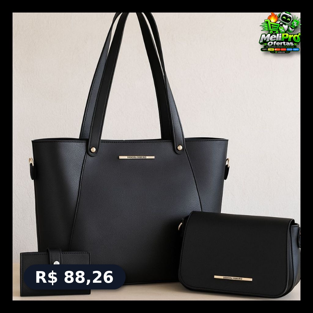 Kit 3 Bolsas Femininas Shopper Transversal + Carteira