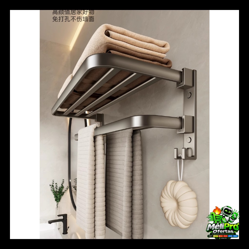 Porta Toalha Suporte Toalheiro Banheiro Duplo Aço Inox Premium Retratil 90° Sem adesivos, precisa fazer furos