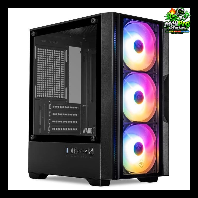 Gabinete Gamer Mancer Ward V3, Mini-Tower, Lateral de Vidro, Com 3 Fans, Preto, MCR-WD3-BK-3F