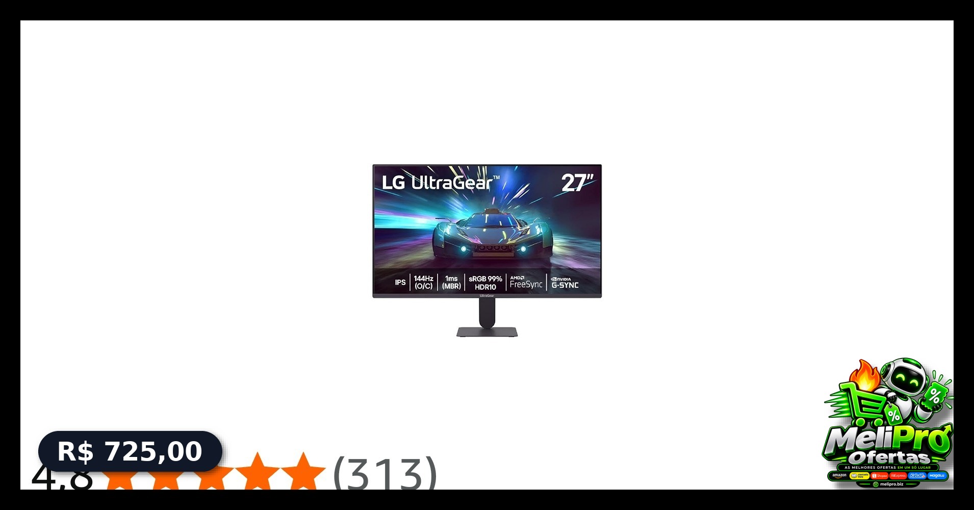 LG UltraGear Monitor Gamer 27" IPS 144Hz (O/C) 1ms (MBR) Full HD (1920x1080) HDR10 NVIDIA G-SYNC AMD FreeSync, Preto - 2