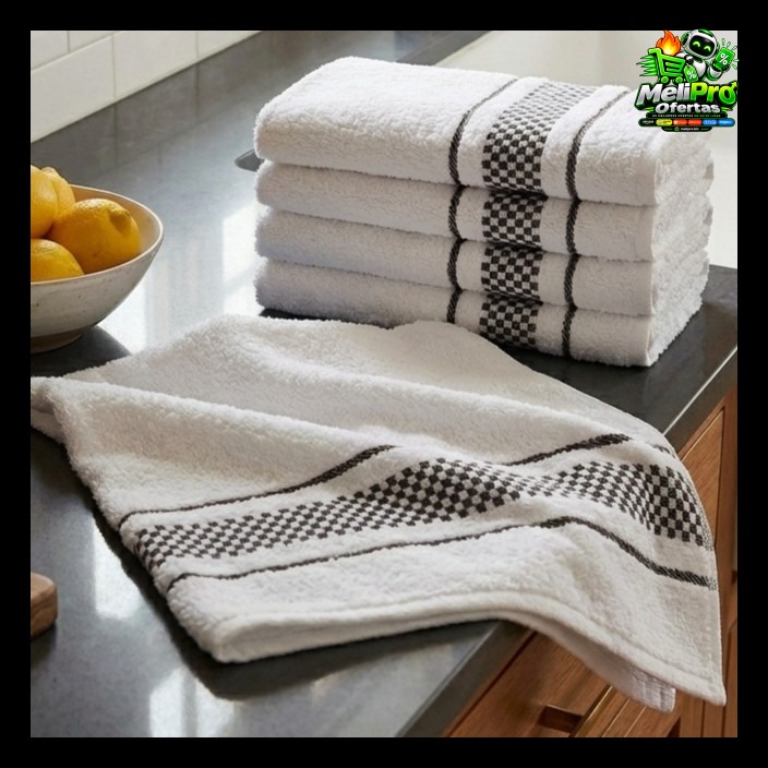 Kit 5 Panos de Prato Xadrez PRETO Copa Premium Jacquard Atoalhado 45x70cm 100% Algodão