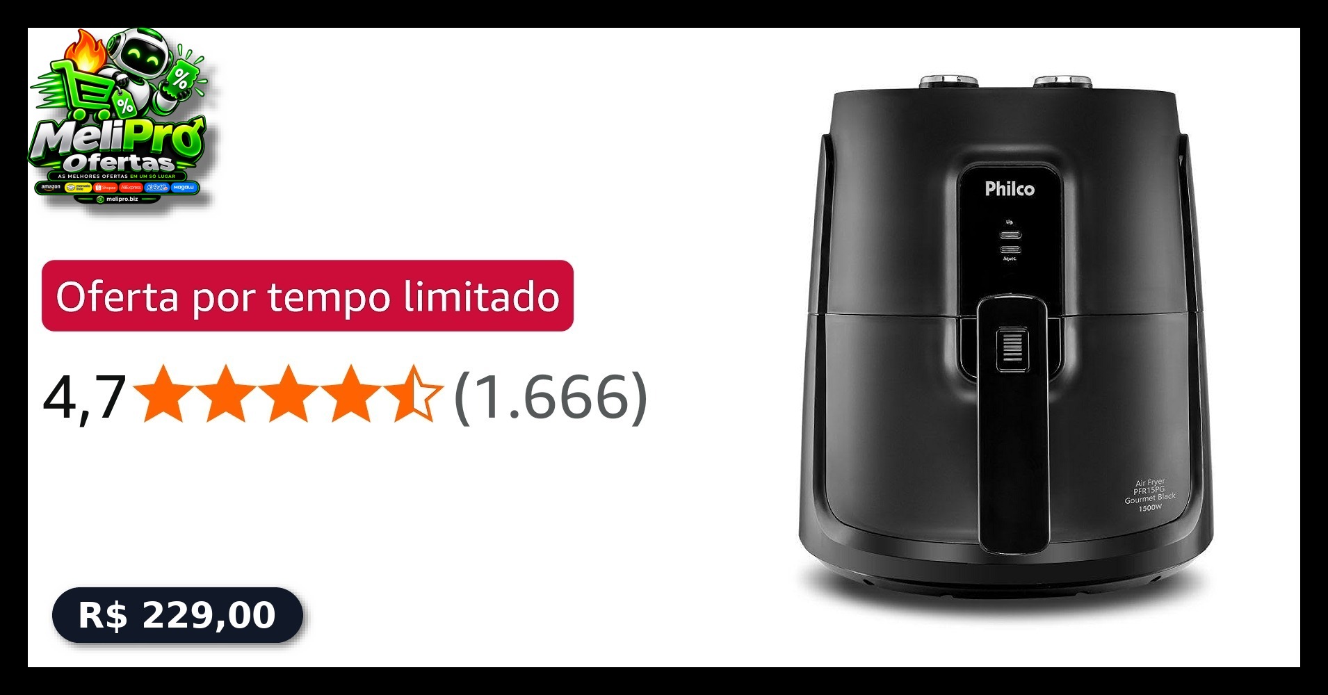 Fritadeira Elétrica Air Fryer Philco PFR15PG 4,3L 1500W 220V