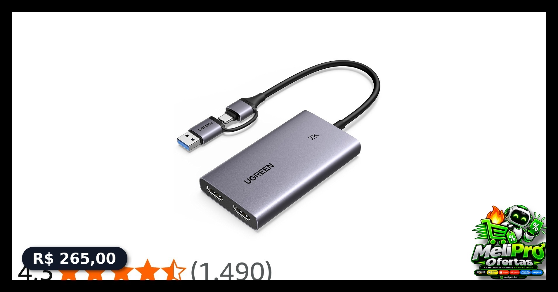UGREEN Placa de Captura HDMI 2K@30Hz com Loop Out USB 3.0