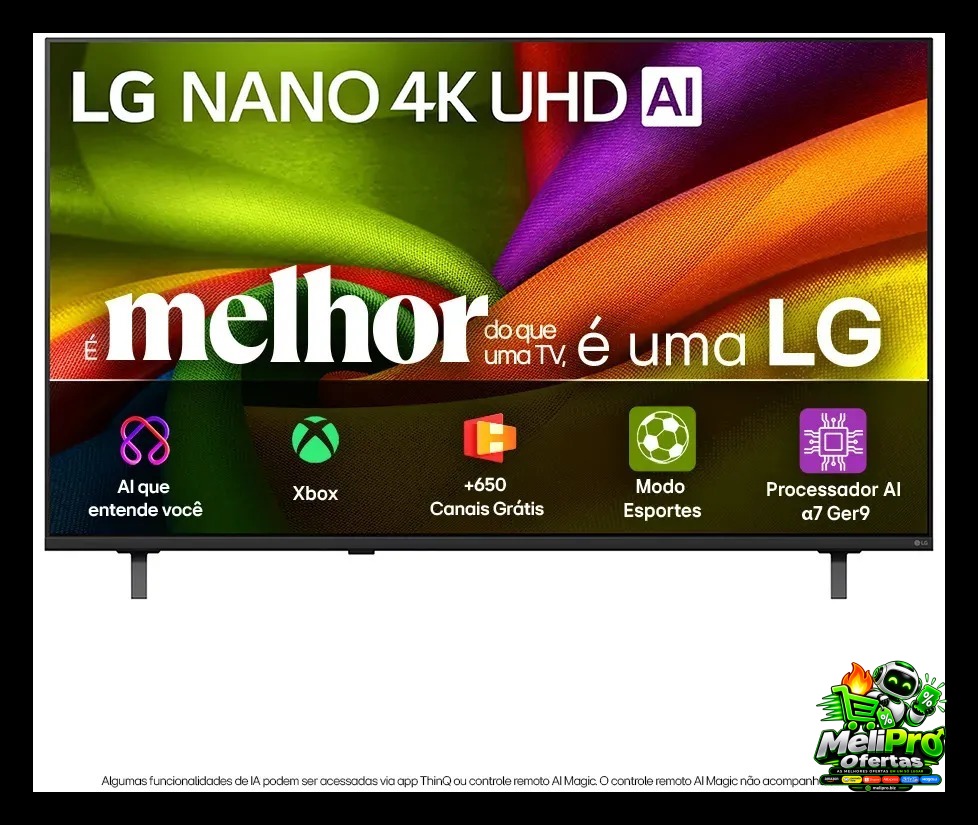 Smart TV 4K 65" LG NANO UHD AI NU850 2026 Processador α7 Ger9 HDR10 Xbox Bluetooth Wi-Fi AI Search Google Gemini webOS 2