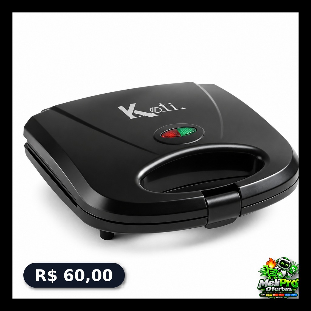 Sanduicheira Grill Elétrica 750W Antiaderente Koti Preta Faz