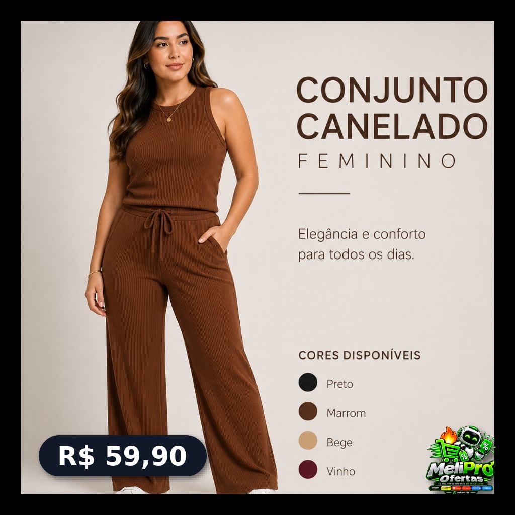 Kit Calça Wide Leg Pantalona Bolsos + Regata