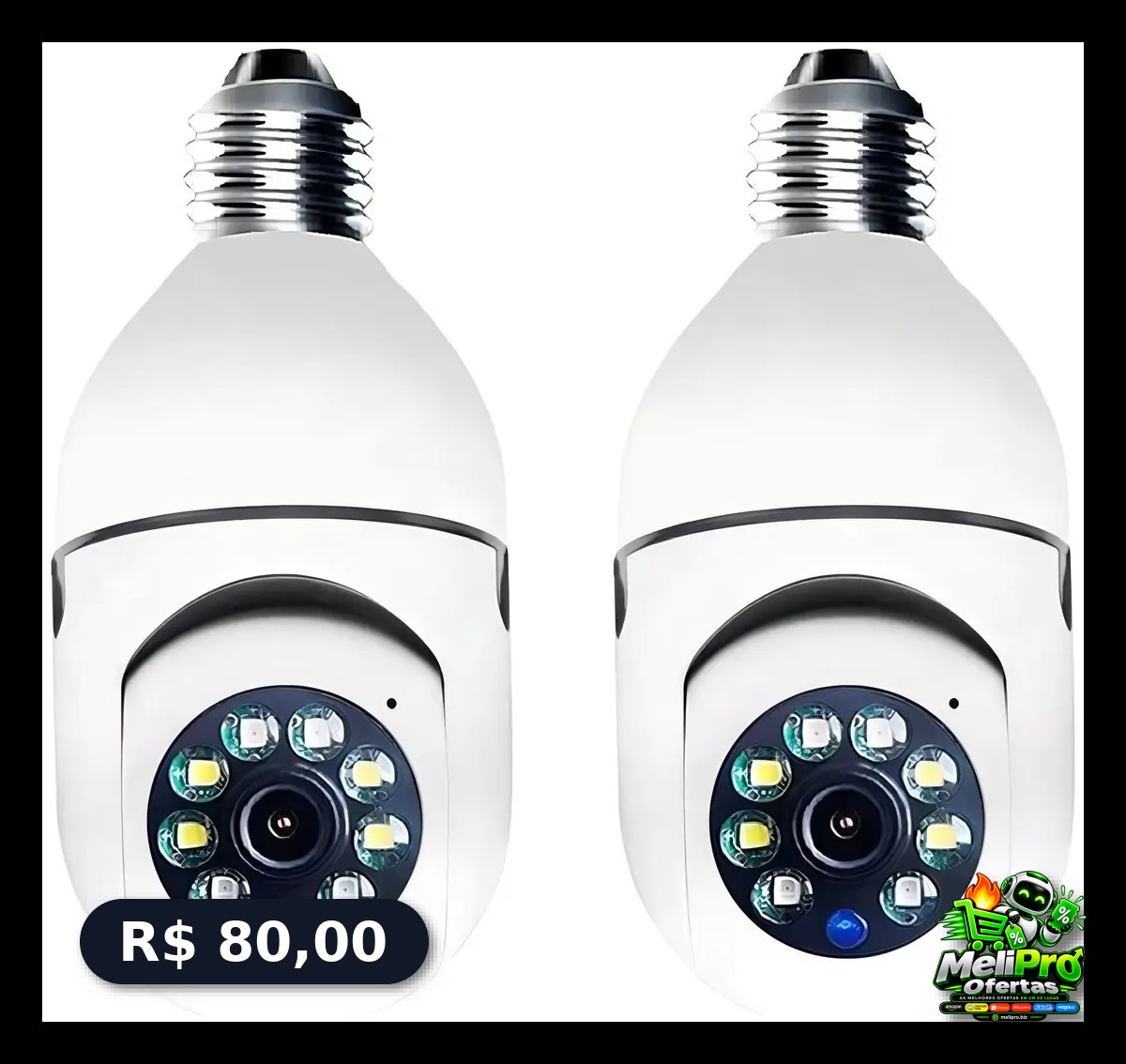 Kit 2 Câmeras Segurança 360º Jortan Wifi IP HD Visão Noturna Lâmpada