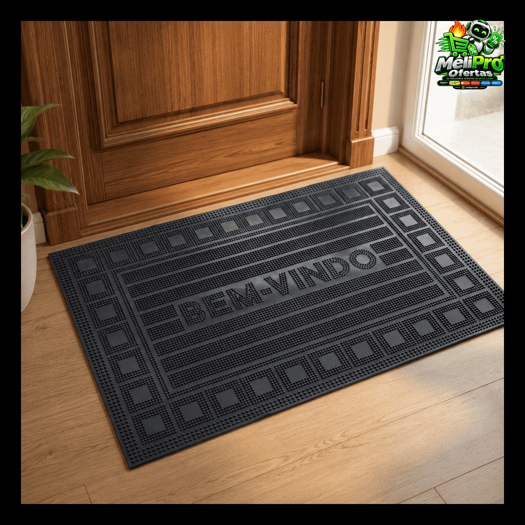 Tapete Capacho Borracha Antiderrapante 60x40cm | Cubos Hexágono Quadrados Bem-Vindo