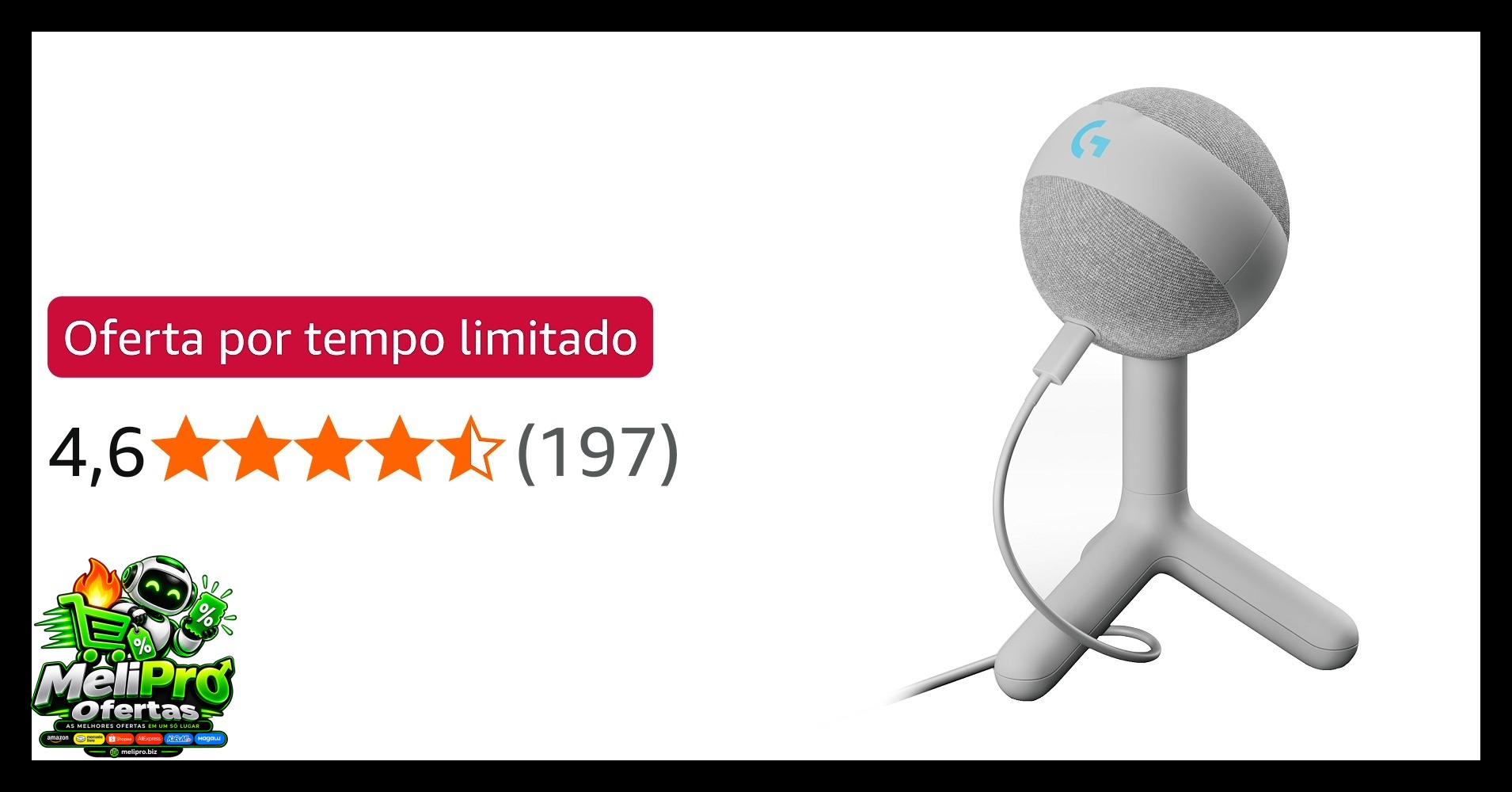 Microfone Condensador Gamer Logitech G Yeti Orb com RGB LIGHTSYNC, Captação Cardioide, Conexão USB Plug and Play para Gr