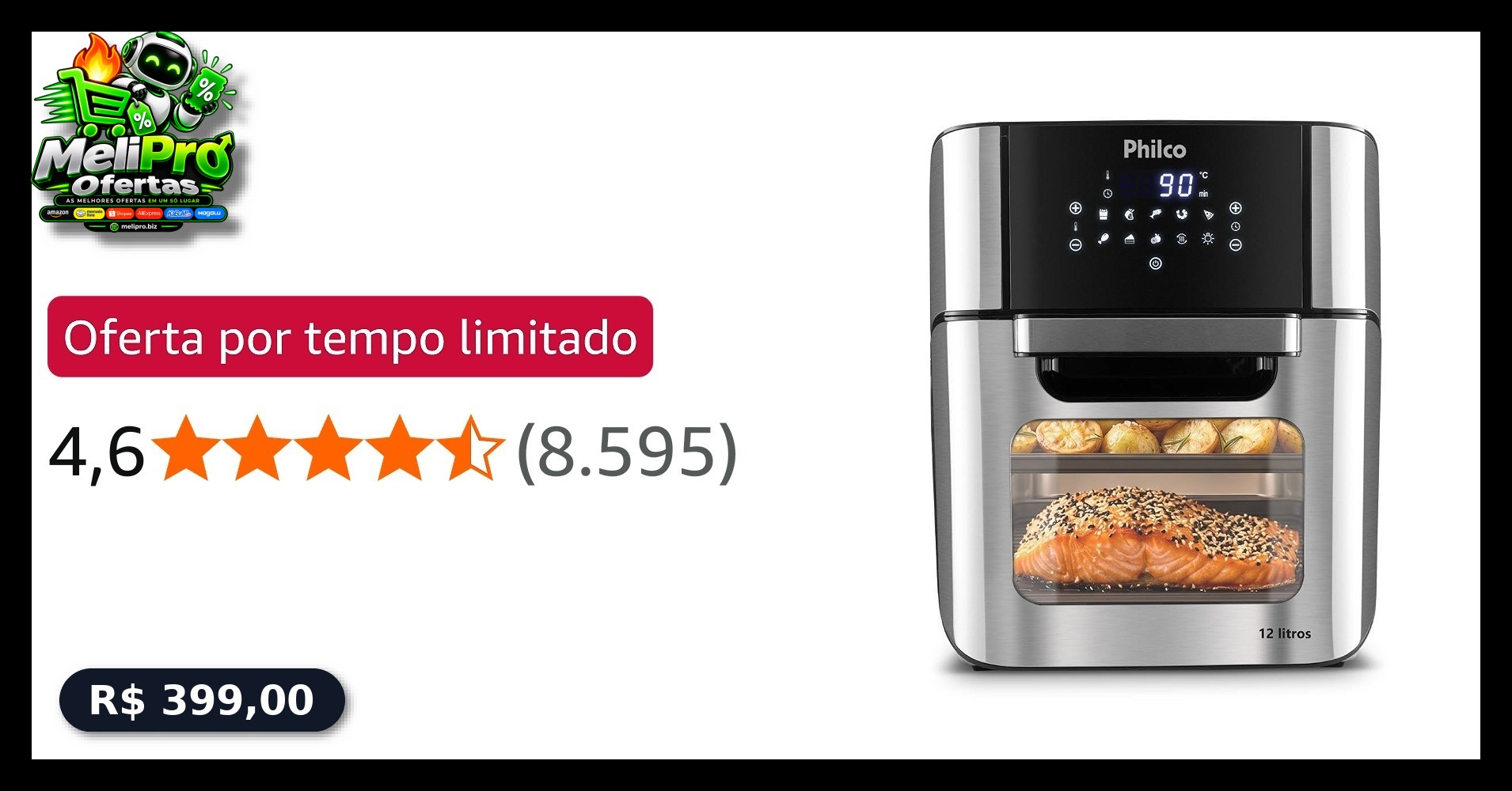 Philco Fritadeira Air Fryer 12L Pt PFR2200P 220V