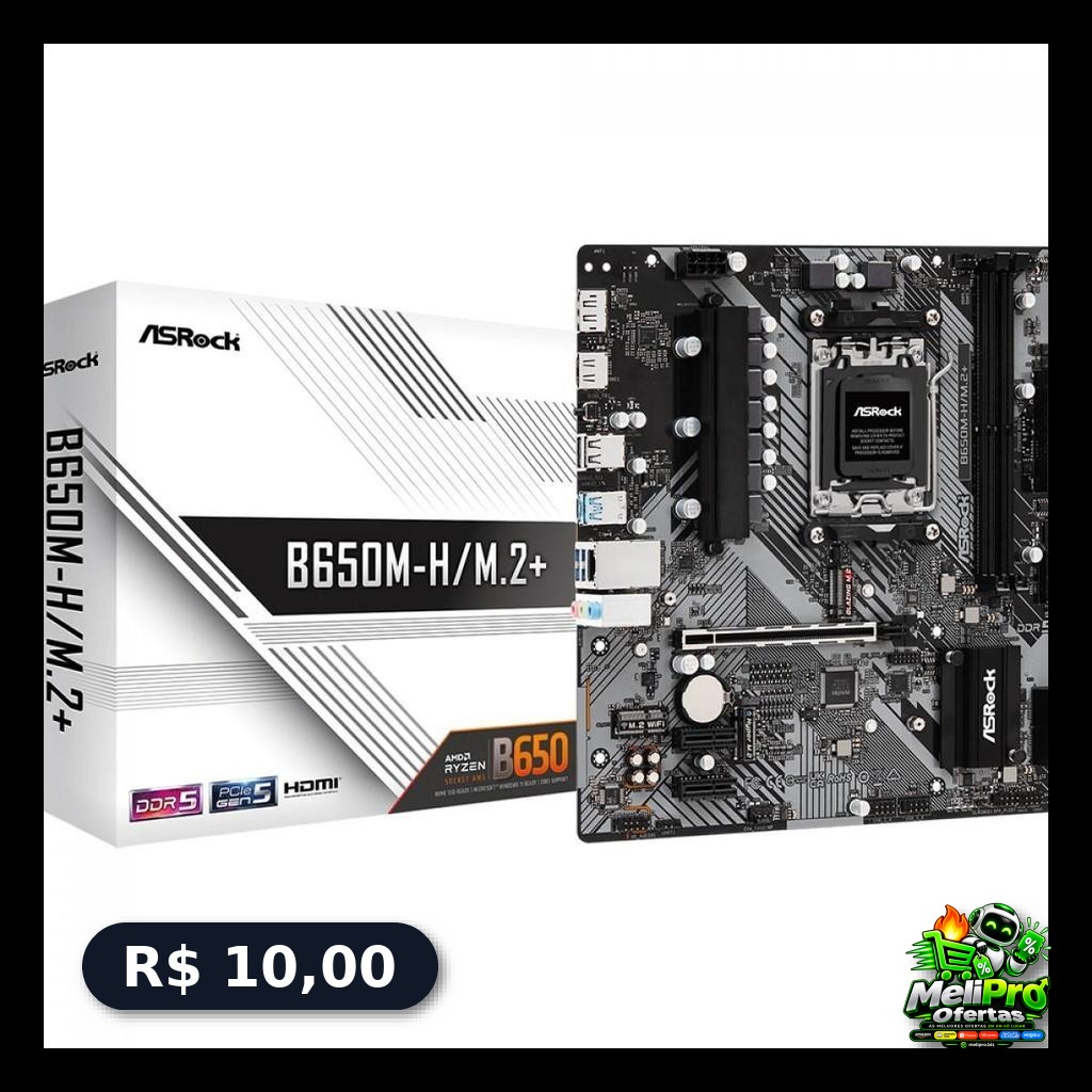 Placa Mãe ASRock B650M-H/M.2+, Chipset B650, AMD AM5, mATX, DDR5