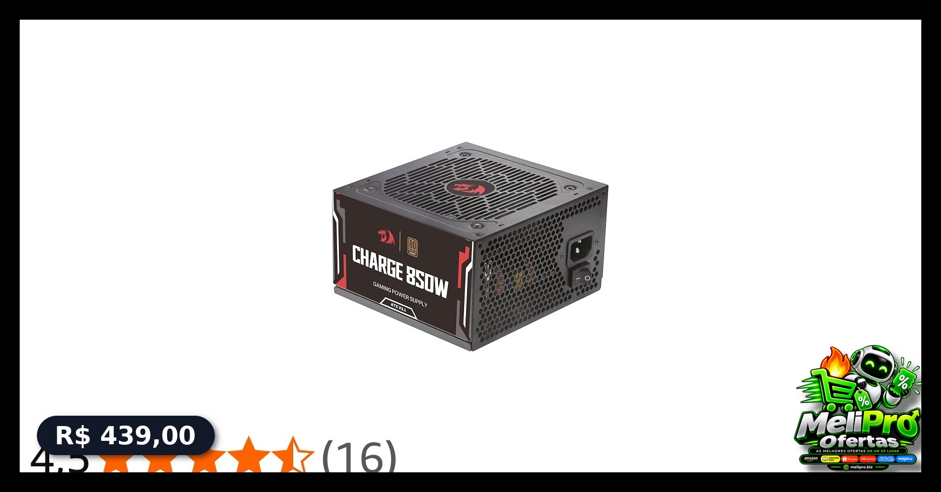 Fonte Gamer Redragon Charge 850W Preto ATX 80 Plus Bronze Capacitores 100% Japoneses FRC-850