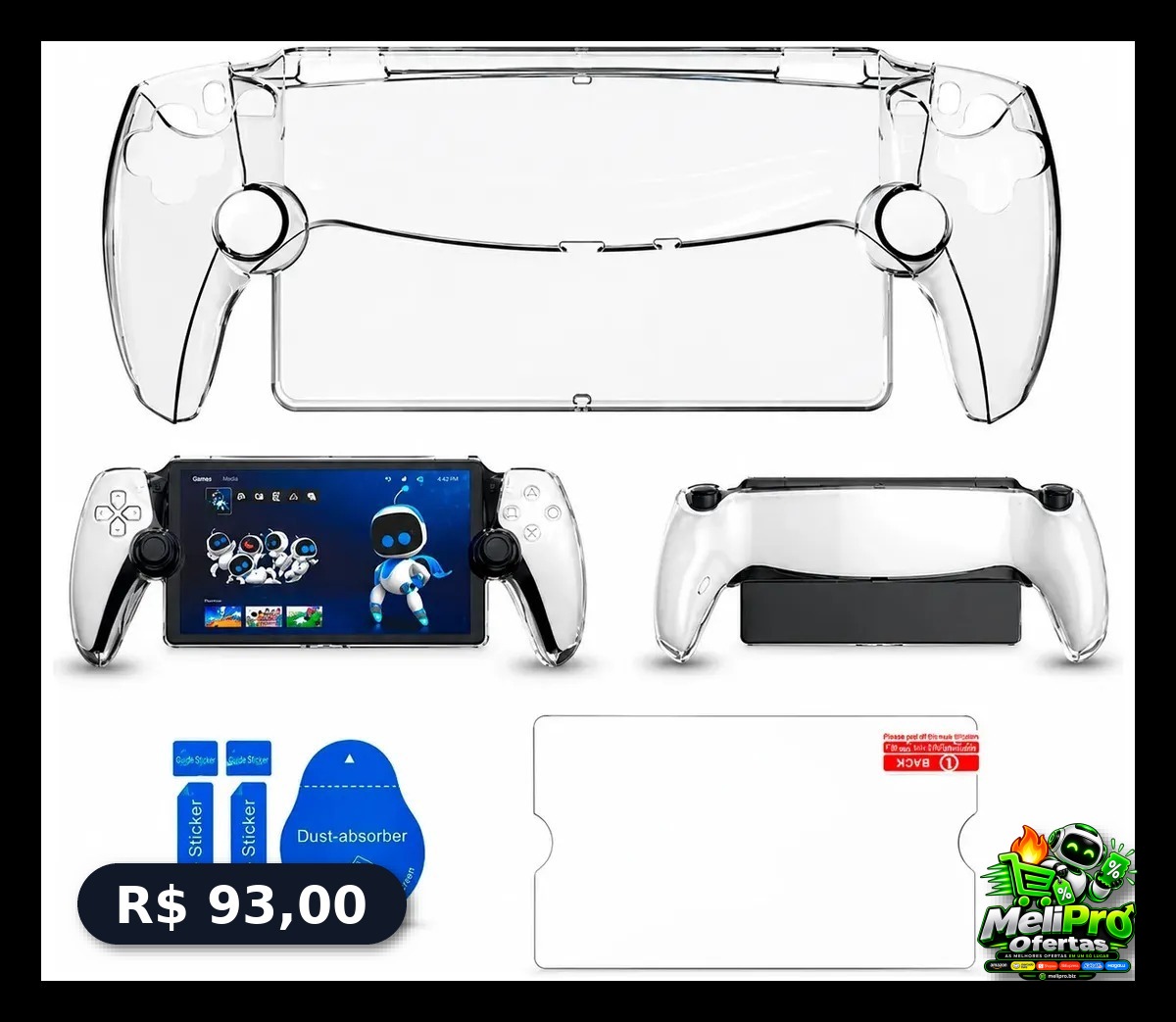 Case Estojo Para Ps Portal Playstation 5 + Película De Vidro Preto Ps Portal