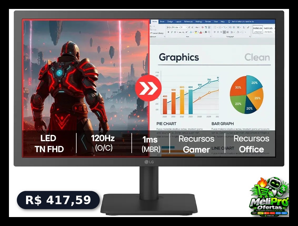 Monitor LG FHD Home & Office 22”, 1ms (MBR), 120Hz (O/C)