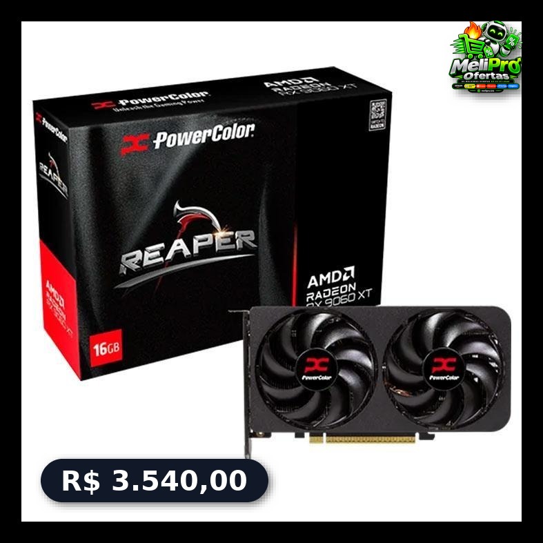 Placa de Video PowerColor Radeon RX 9060 XT Reaper, 16GB, GDDR6, 128-bit, RX 9060 XT-16GB-A