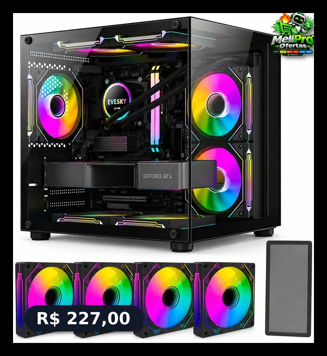 Gabinete Gamer Hayom Aquário Com 4 Cooler Fan Led Rgb