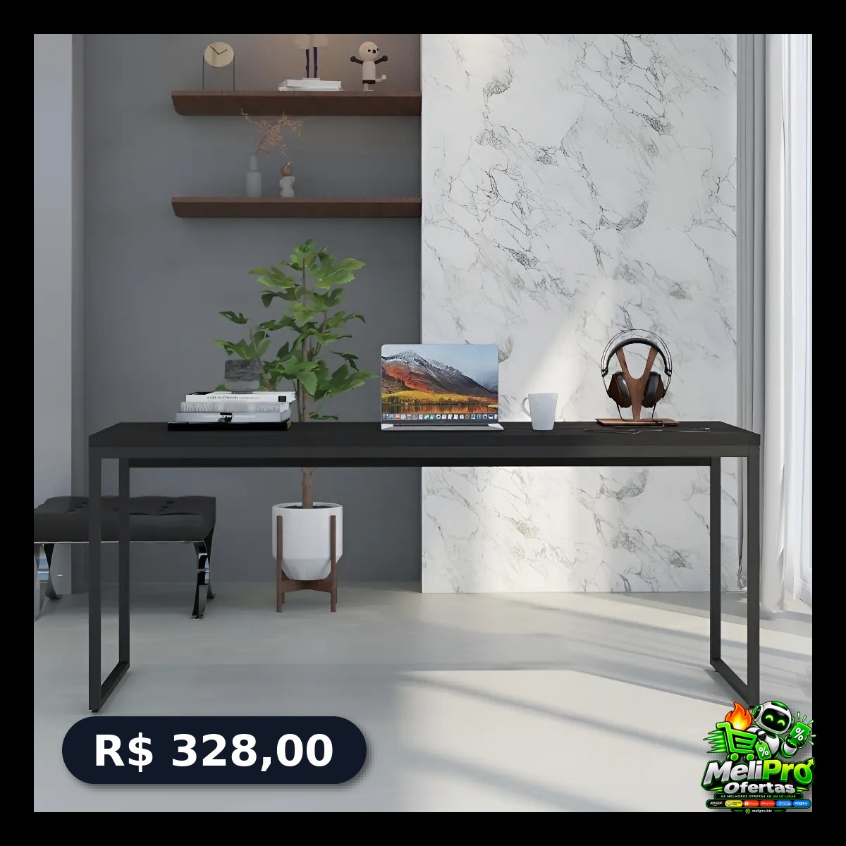 Mesa Para Escritório Diretor 1,80m Dynamica Cor Preto Ônix / Est.Preta