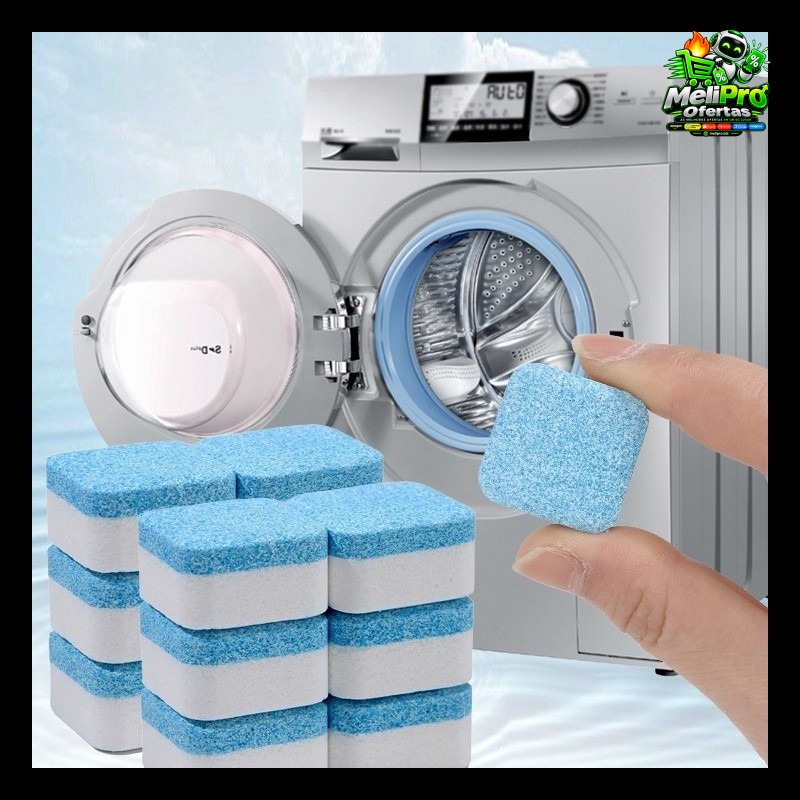 KIT 6/12/24 Pastilhas para Limpeza de Máquinas de Lavar Roupas Efervescentes Multifuncional