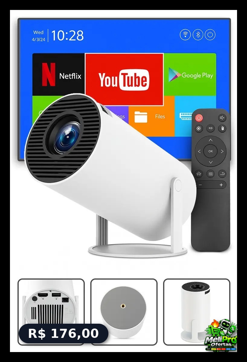 Mini Projetor Davely HY300 4K Android com Wi-Fi e Bluetooth