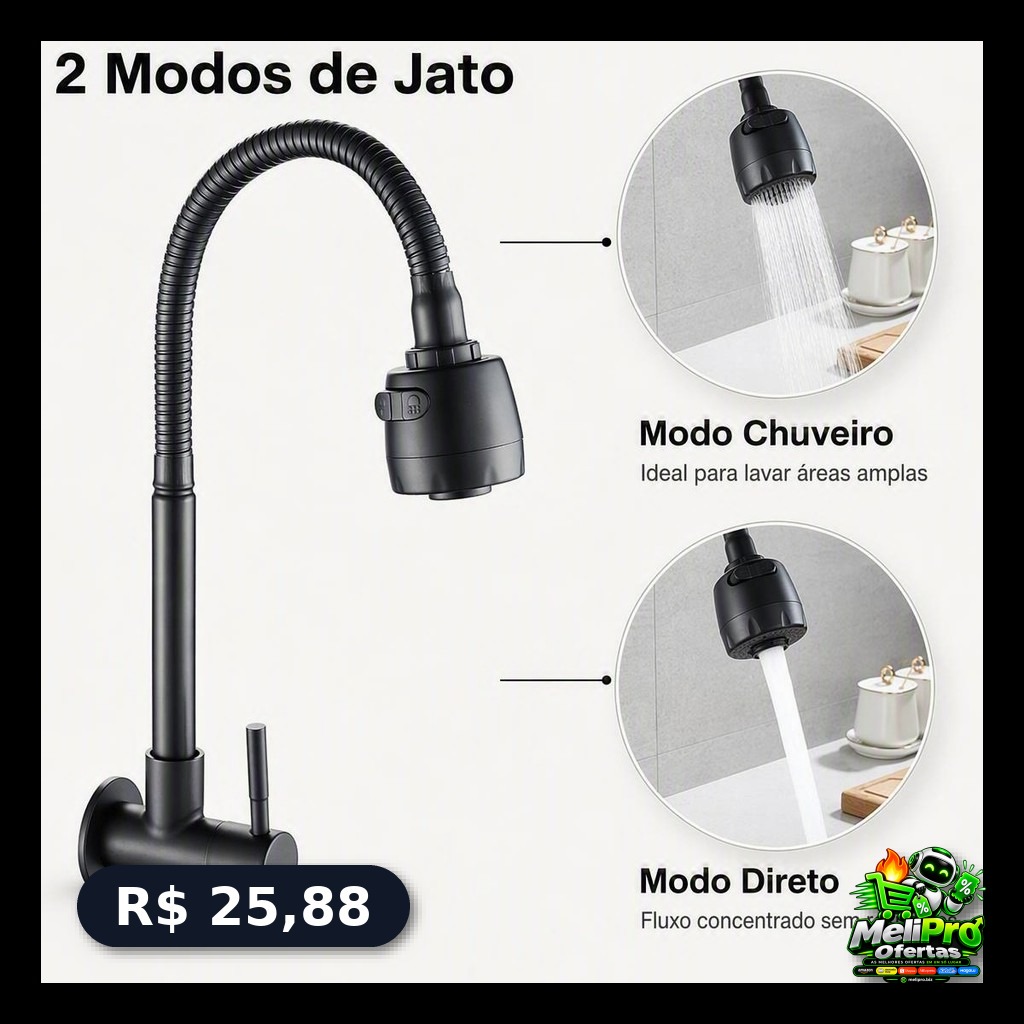 Torneira de Cozinha Inox com Chuveiro 360°