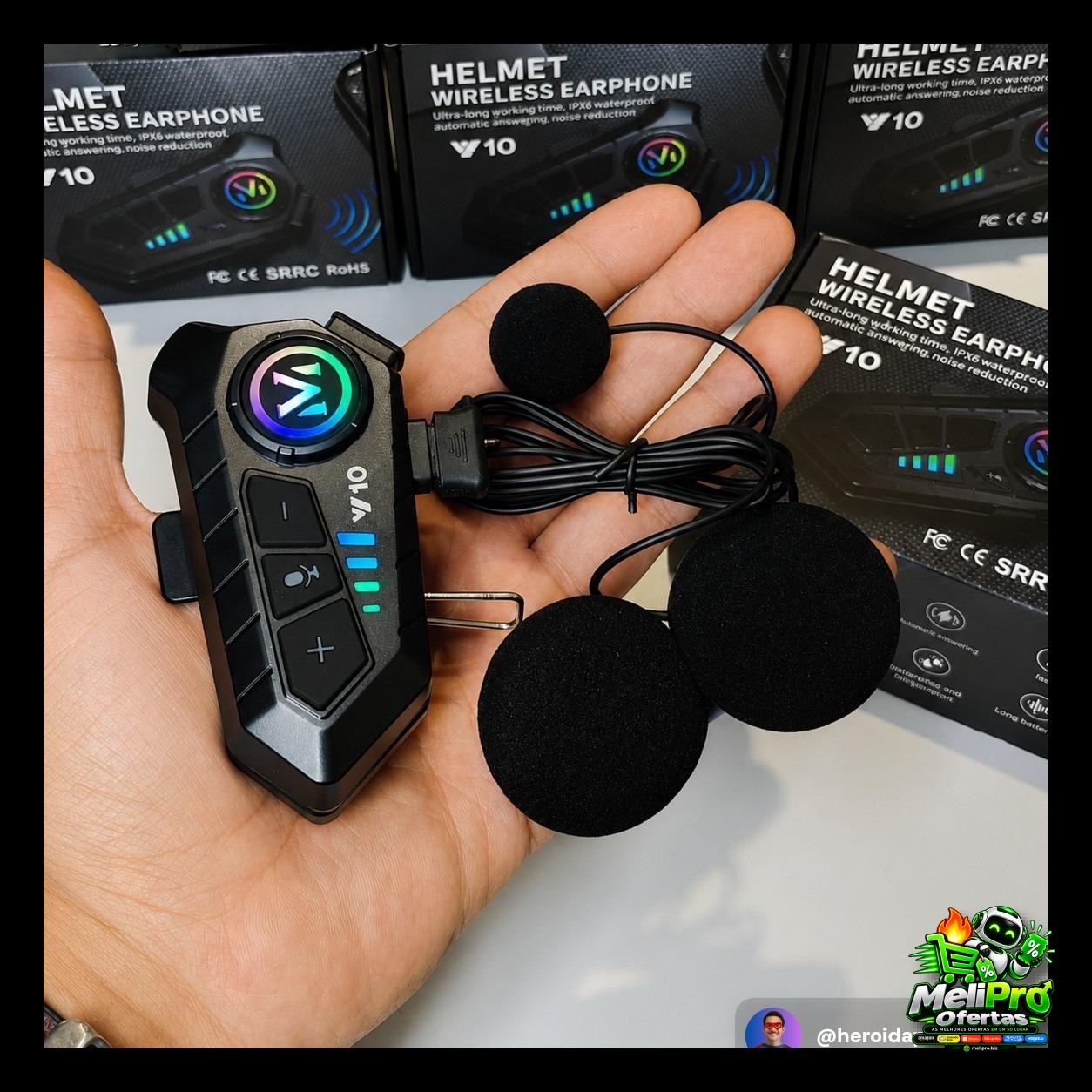 Fone de Ouvido para Capacete Bluetooth RGB