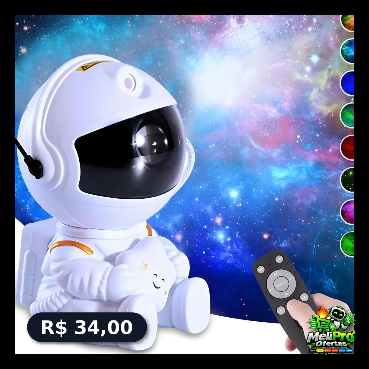 Projetor de Estrelas Astronauta para Quarto com Luz Nebulosa e Galáxia