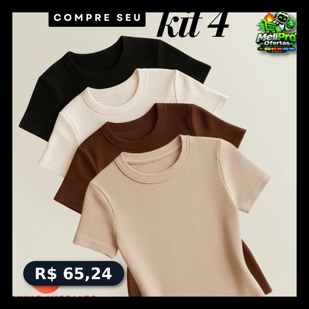 Kit 4 Blusas Feminina Ribana Canelado Básica Casual Estilosa Tendência Verão.