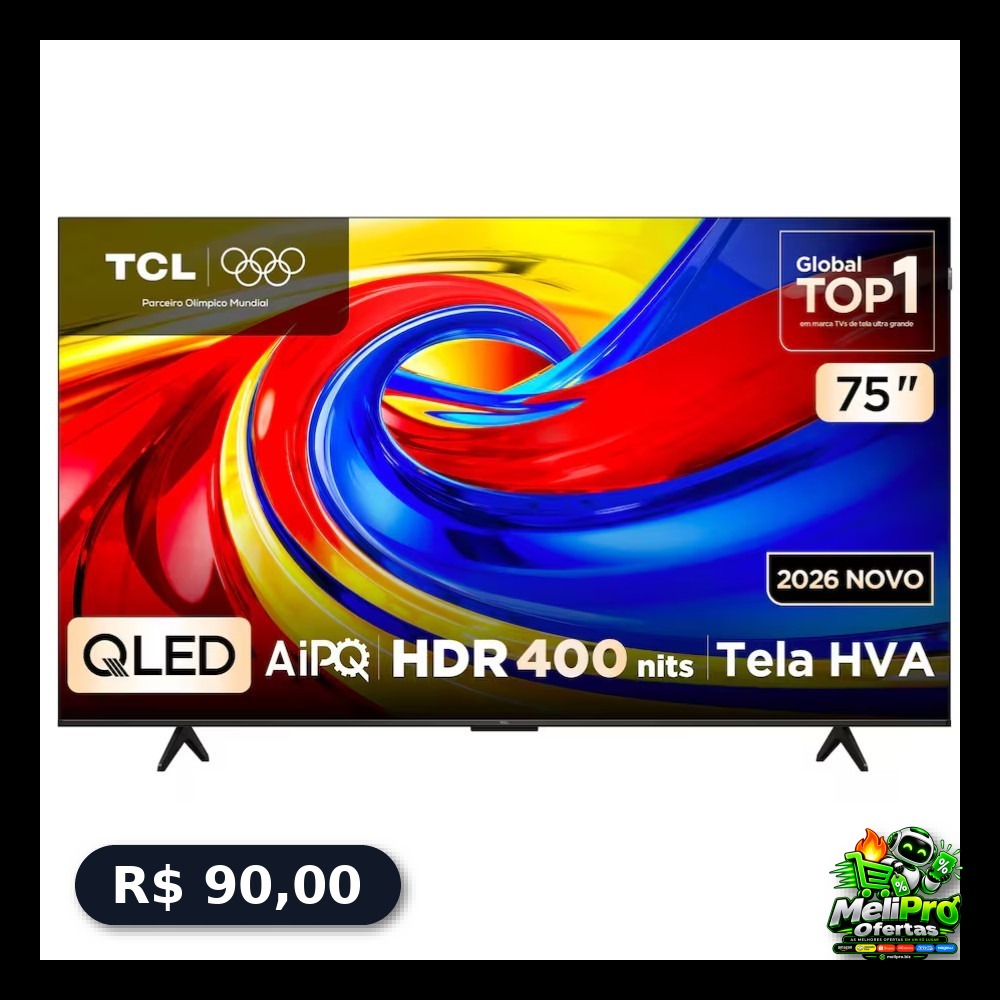 Smart TV 75 4K QLED Google TV até 120Hz Dolby Vision Atmos TCL
