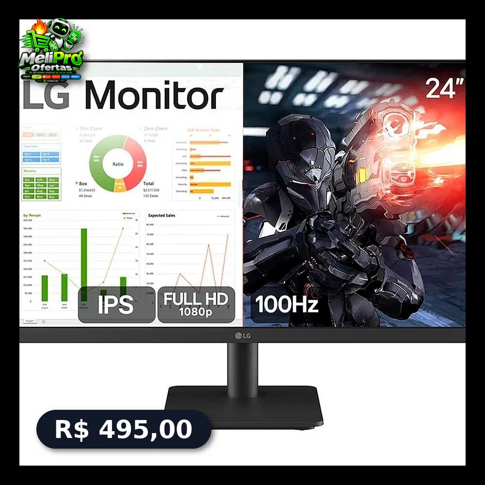 Monitor LG Gamer 24" 100Hz 5ms Full HD - 24MS500-B