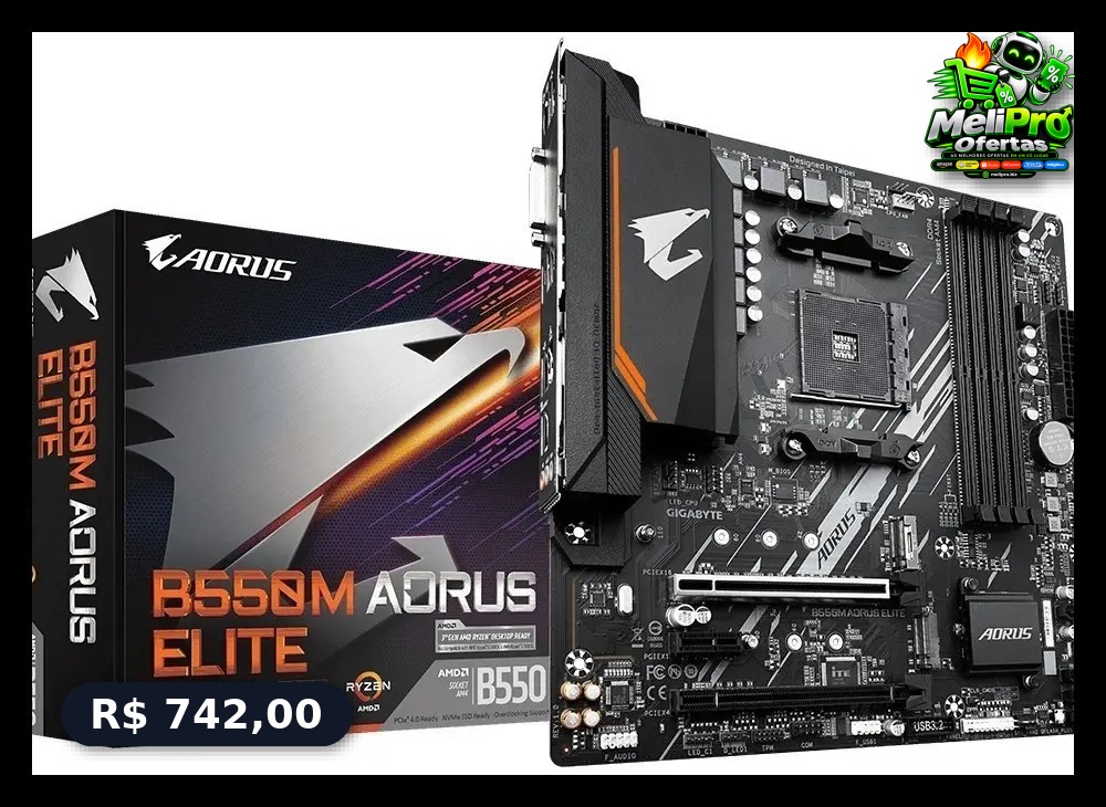 Placa Mae Gigabyte B550m Aorus Elite Am4 Ddr4 Hdmi M-atx Cor Preto
