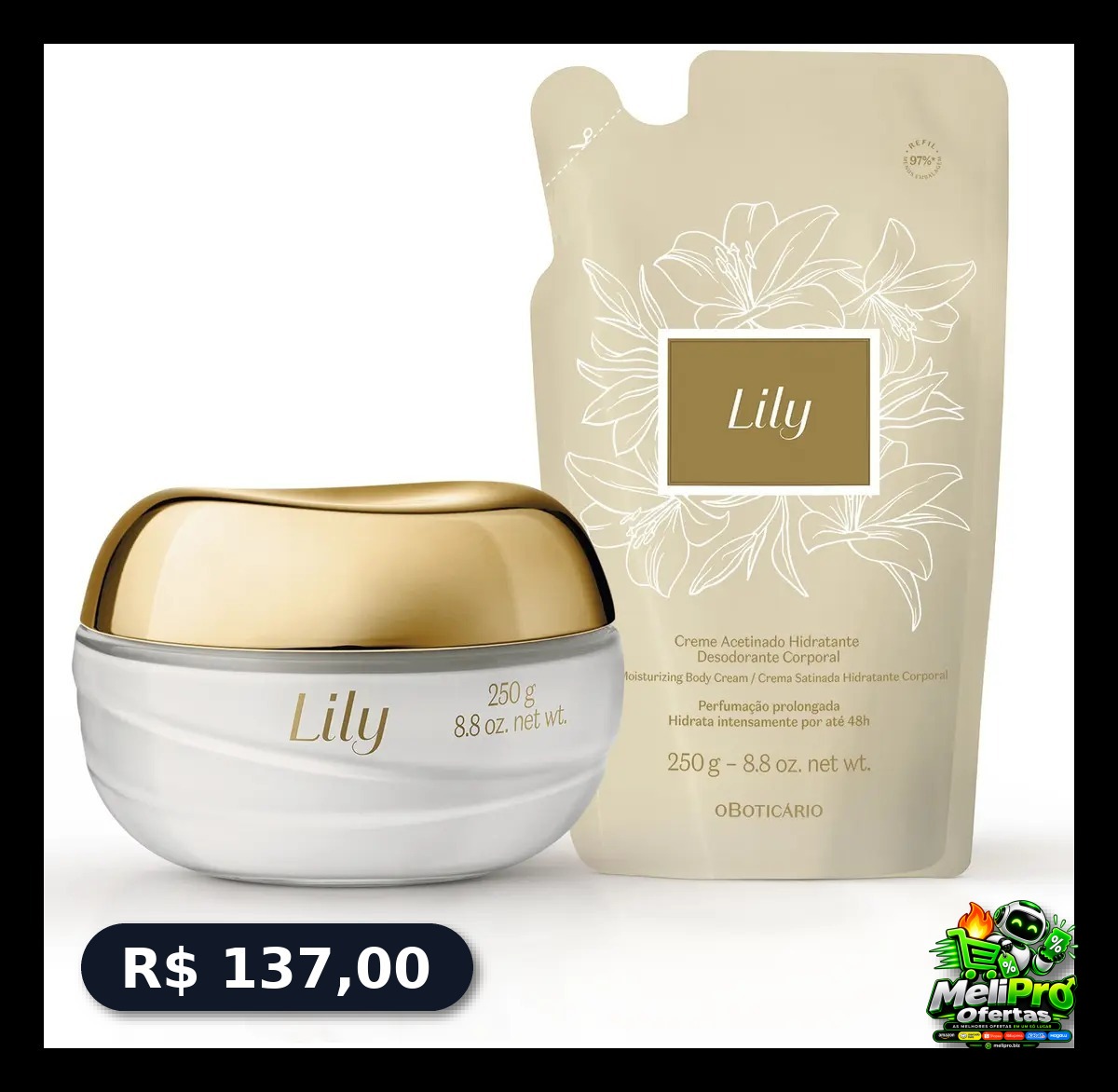 Combo Creme Acetinado Hidratante Desodorante Corporal Lily 2