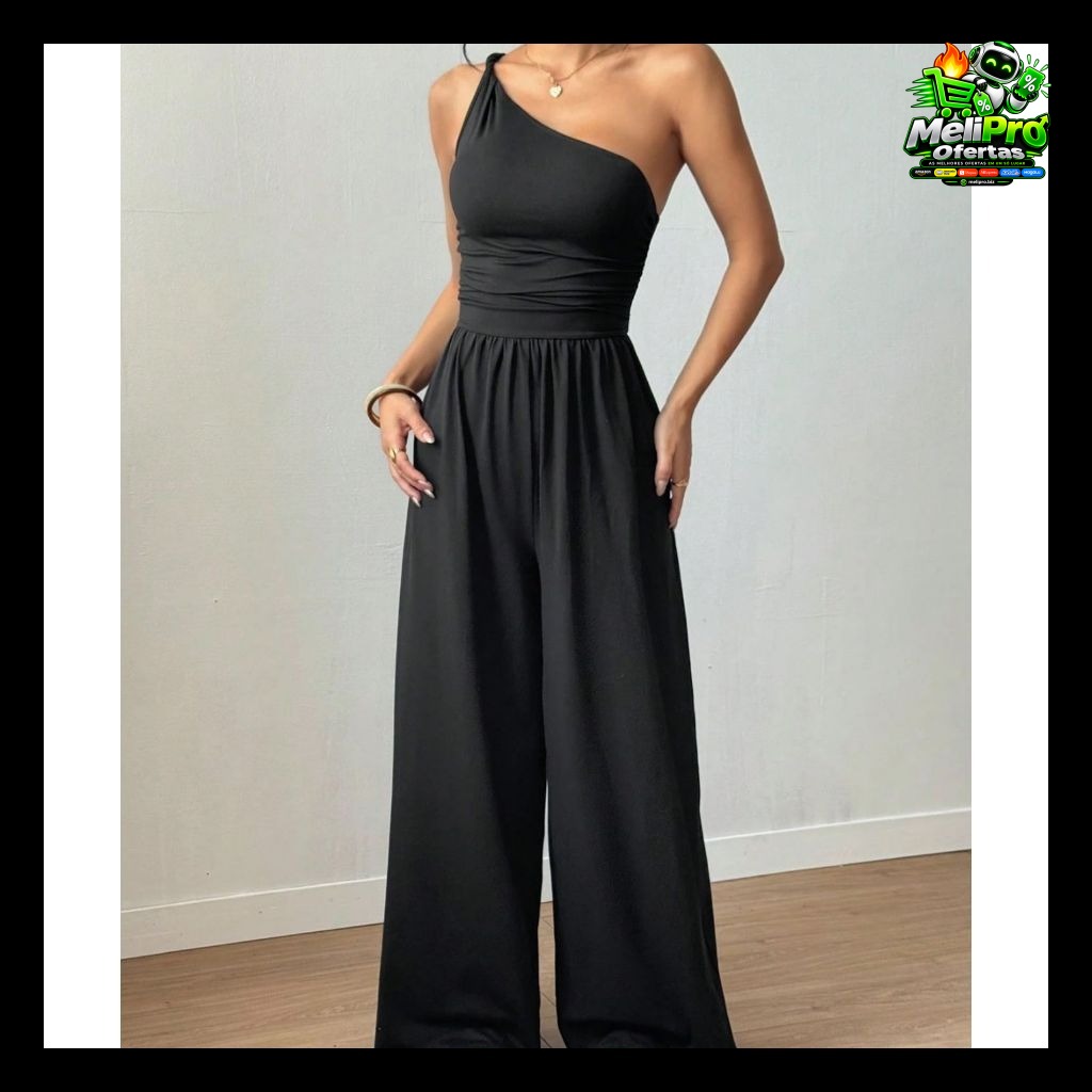 Macacão Longo Feminino Mula Manca Regata Drapeado Moda Social Elegante