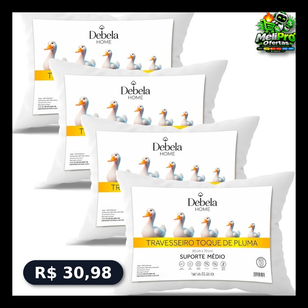 Jogo C/ 4 ou 2 Travesseiro Pluma de Ganso Confortavel e Macio Antiacaro 50x70cm