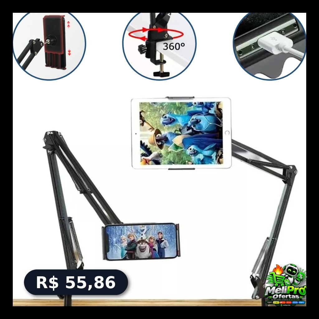 Suporte Celular Tablet Com Braço Articulado Universal Ajustável