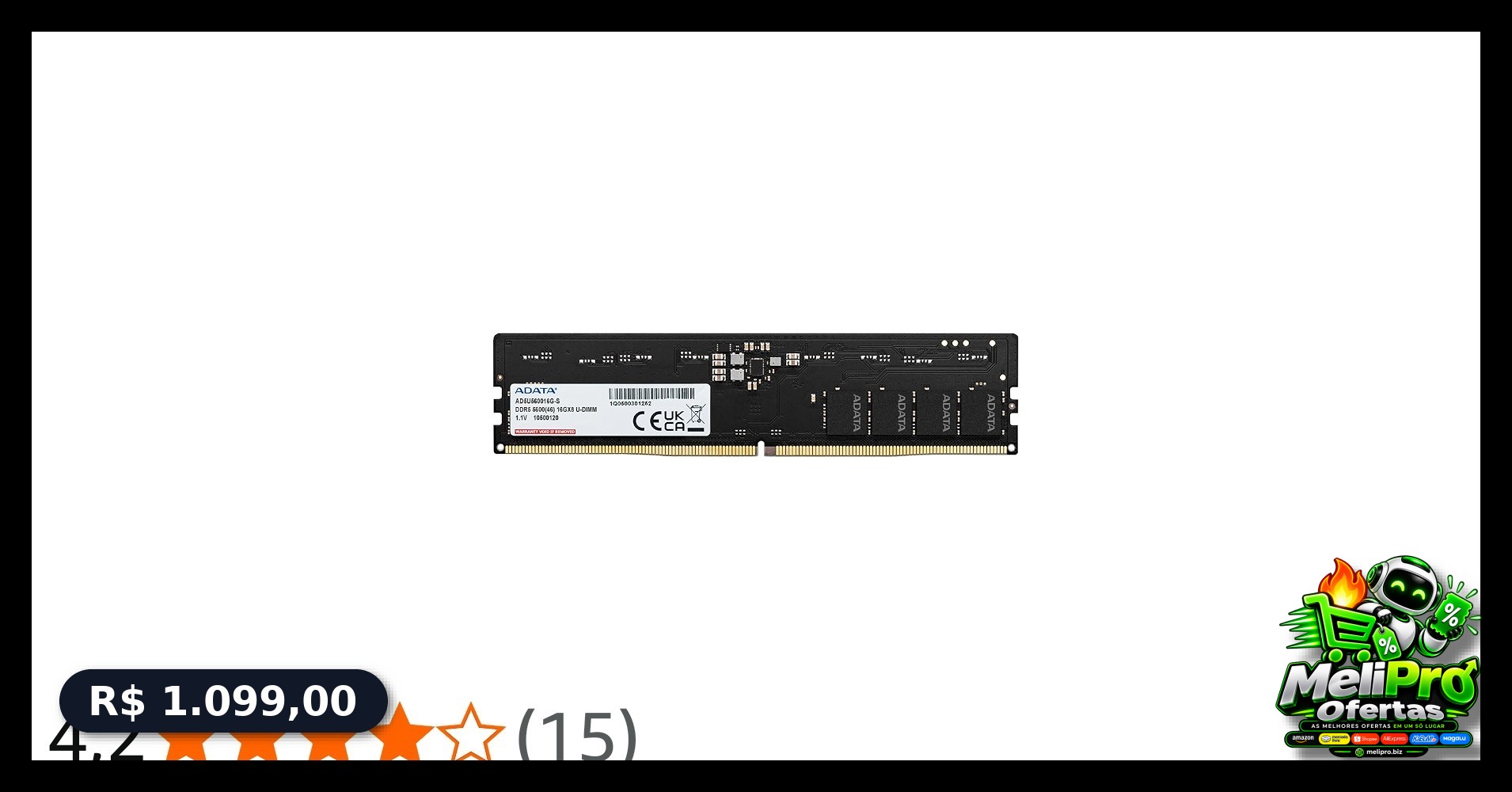 Memória RAM Adata DDR5 8GB 5600MHz CL46, Alta Performance e Eficiência para Desktop – AD5U56008G-S
