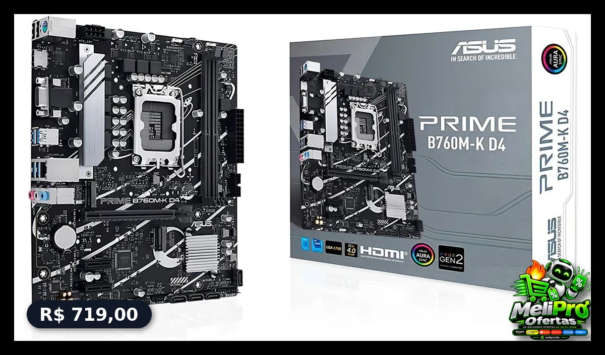 Placa-mãe Asus Prime B760m-k D4 Intel 1700 ie 4.0 Preto